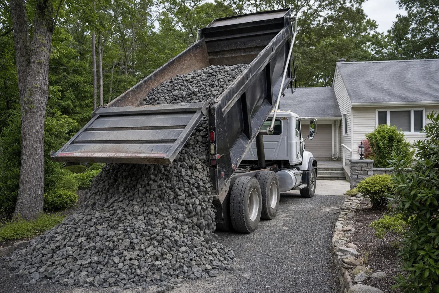 Freshly laid gravel driveway at a residential property